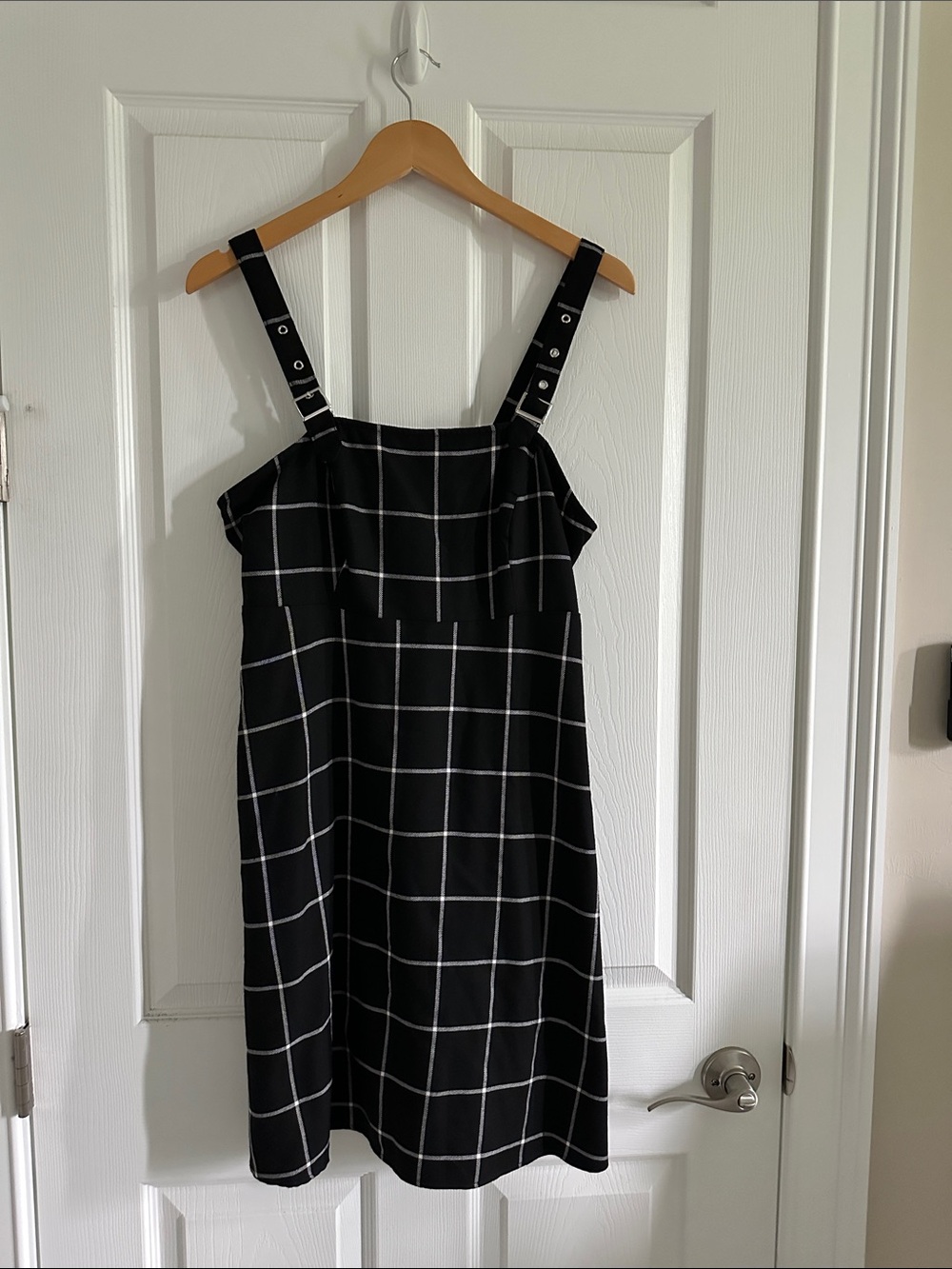 Hot Topic Black Windowpane Check Strap Dress